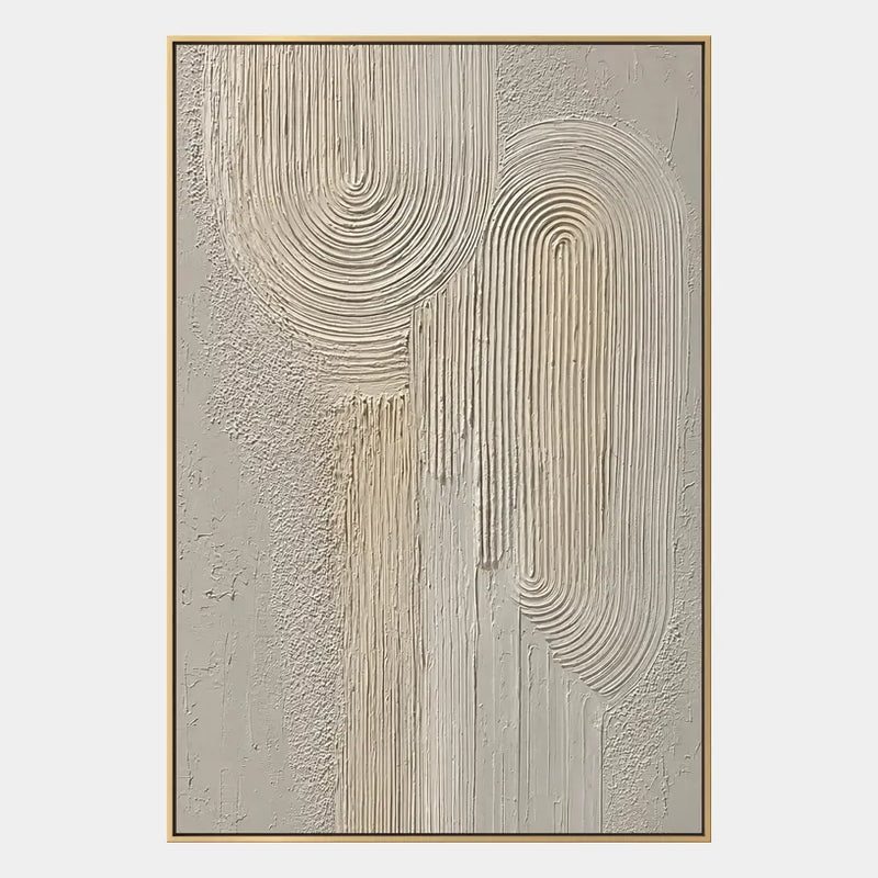 Plaster & Texture abstract & conceptual oil painting featuring layered abstract marks, texture and expressive painterly movement in a beige palette.