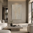 Plaster & Texture abstract & conceptual oil painting featuring layered abstract marks, texture and expressive painterly movement in a beige palette.