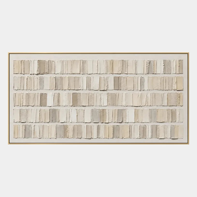 Plaster & Texture abstract & conceptual oil painting featuring layered abstract marks, texture and expressive painterly movement in a beige palette.