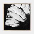 Plaster & Texture abstract & conceptual oil painting featuring layered abstract marks, texture and expressive painterly movement in a black and white palette.