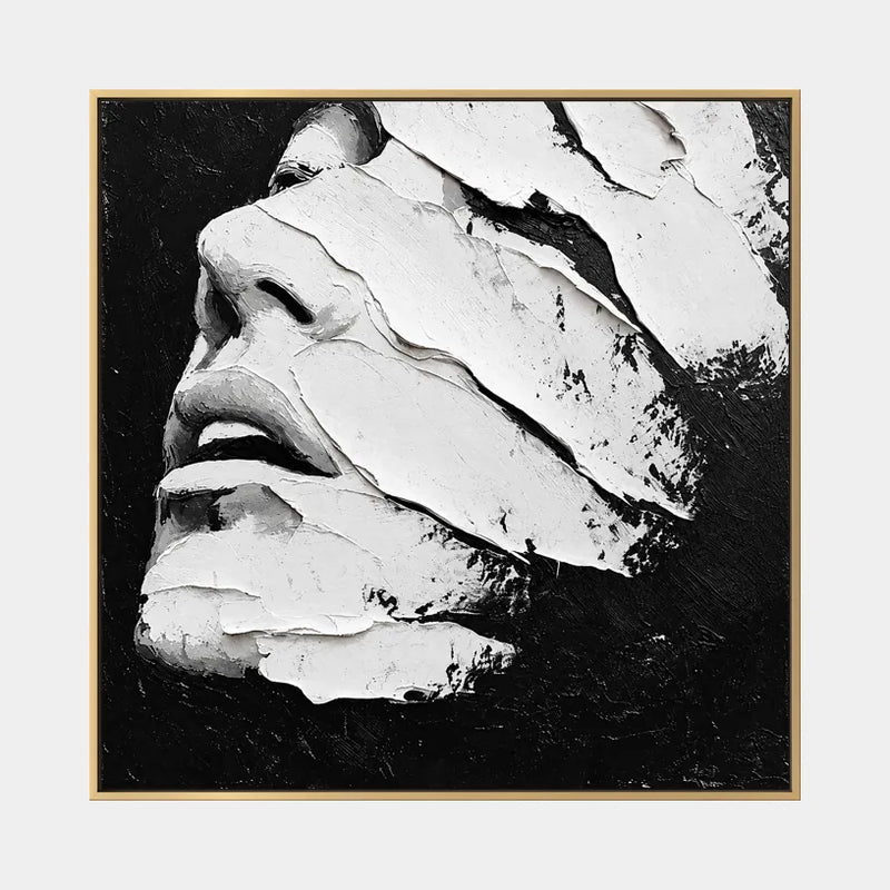 Plaster & Texture abstract & conceptual oil painting featuring layered abstract marks, texture and expressive painterly movement in a black and white palette.