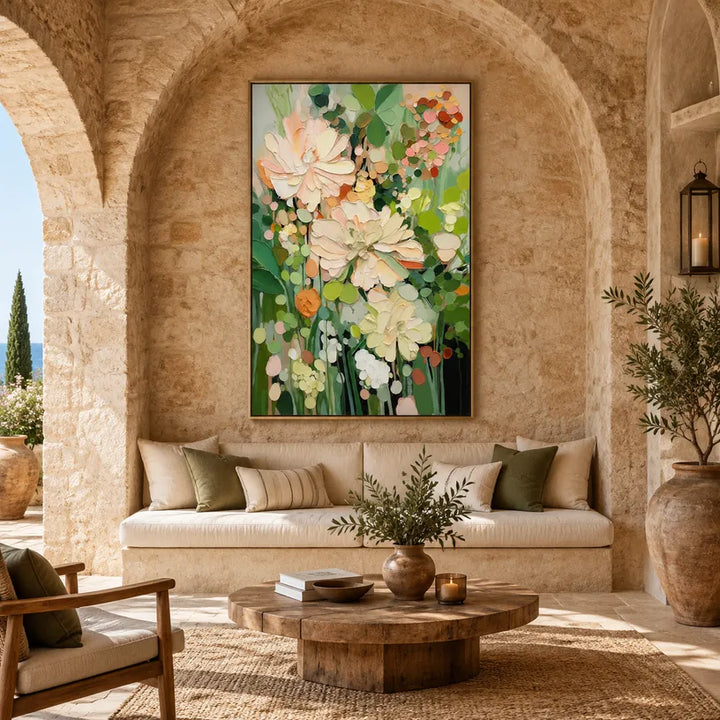 Plaster & Texture floral/botanicals & nature oil painting featuring botanical forms, flowers or natural elements in a painterly composition in a green palette.