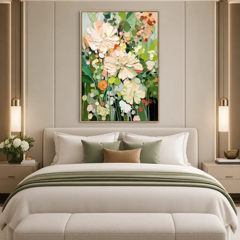 Plaster & Texture floral/botanicals & nature oil painting featuring botanical forms, flowers or natural elements in a painterly composition in a green palette.