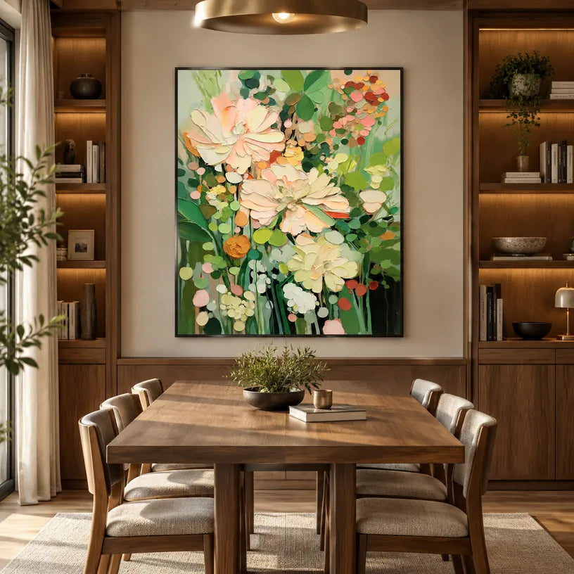 Plaster & Texture floral/botanicals & nature oil painting featuring botanical forms, flowers or natural elements in a painterly composition in a green palette.