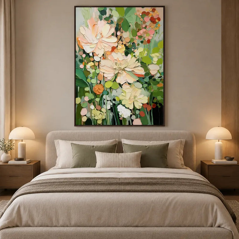 Plaster & Texture floral/botanicals & nature oil painting featuring botanical forms, flowers or natural elements in a painterly composition in a green palette.