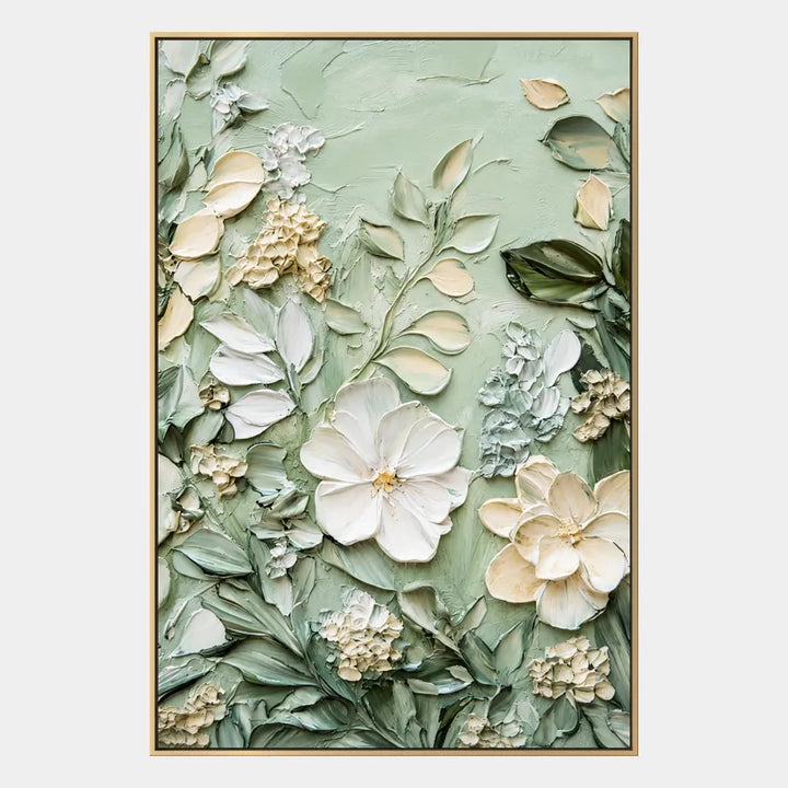 Plaster & Texture floral/botanicals & nature oil painting featuring botanical forms, flowers or natural elements in a painterly composition in a green palette.