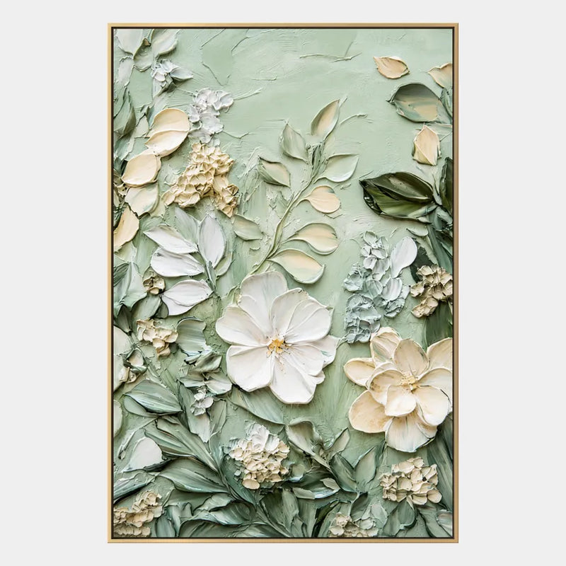 Plaster & Texture floral/botanicals & nature oil painting featuring botanical forms, flowers or natural elements in a painterly composition in a green palette.