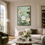 Plaster & Texture floral/botanicals & nature oil painting featuring botanical forms, flowers or natural elements in a painterly composition in a green palette.
