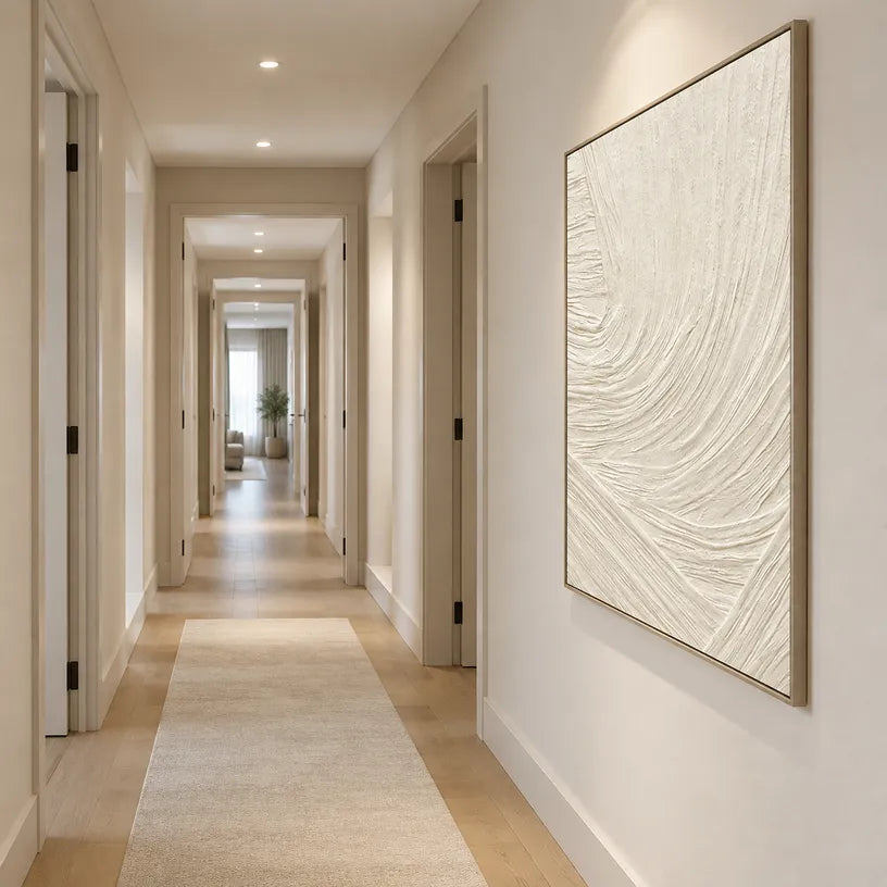 Plaster & Texture abstract oil painting showing layered abstract marks, texture and expressive painterly movement in a beige palette.