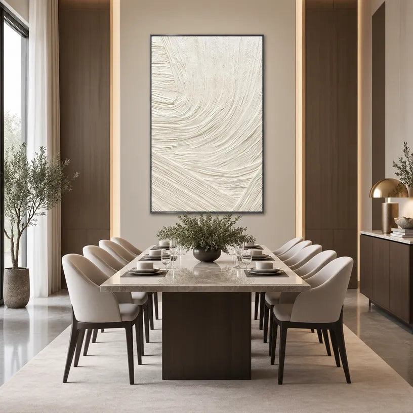 Plaster & Texture abstract oil painting showing layered abstract marks, texture and expressive painterly movement in a beige palette.