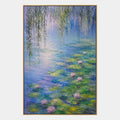 Pittura a olio floreale/botanica e naturale in gesso e texture con forme botaniche, fiori o elementi naturali in una composizione pittorica in una tavolozza blu.