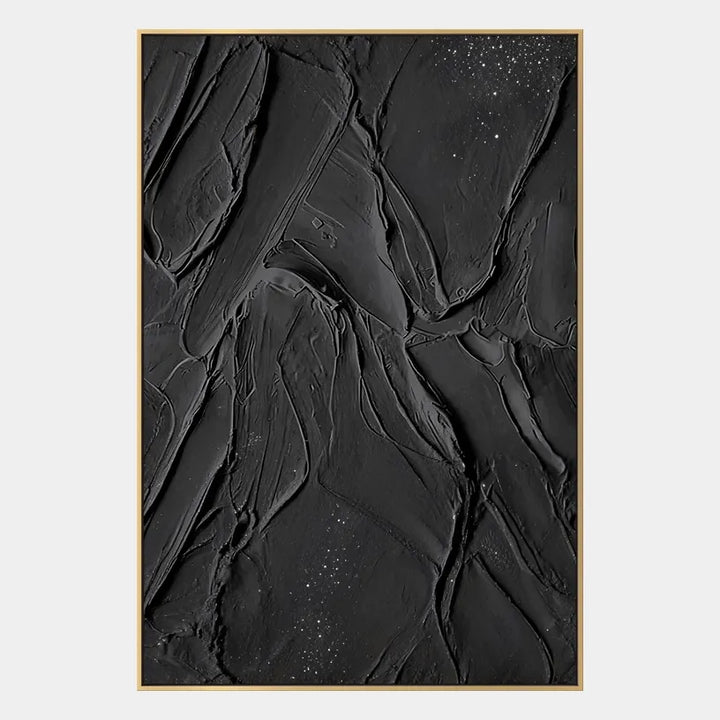 Pittura a olio astratta e concettuale in gesso e texture con segni astratti stratificati, texture e movimento pittorico espressivo in una tavolozza in bianco e nero.