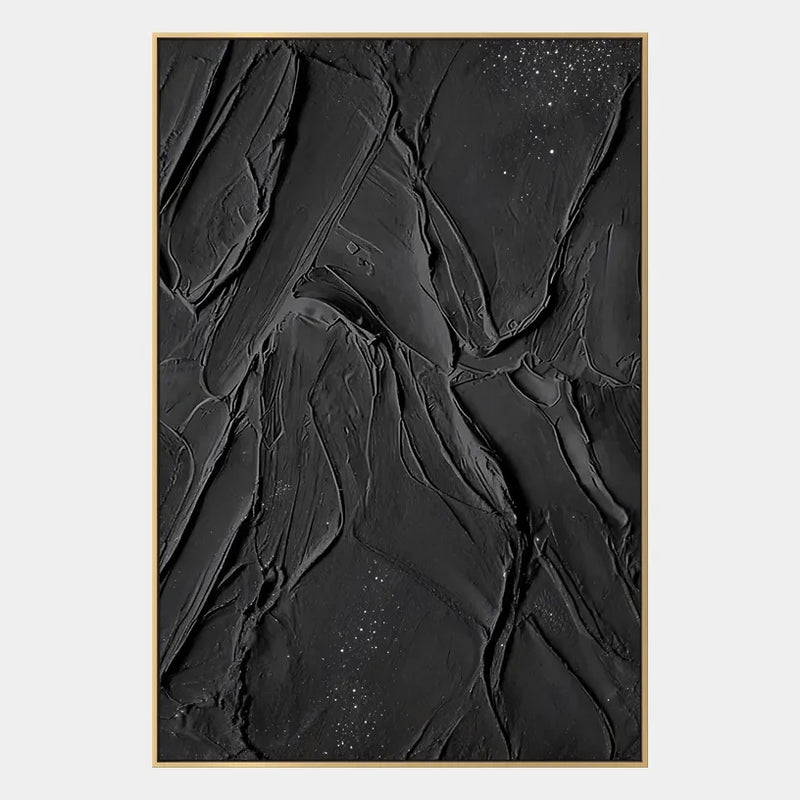 Peinture à l'huile abstraite et conceptuelle en plâtre et texture présentant des marques abstraites superposées, une texture et un mouvement pictural expressif dans une palette noir et blanc.
