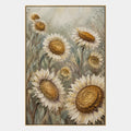 Pittura a olio floreale/botanica e naturale in gesso e texture con forme botaniche, fiori o elementi naturali in una composizione pittorica in una tavolozza di grigi.