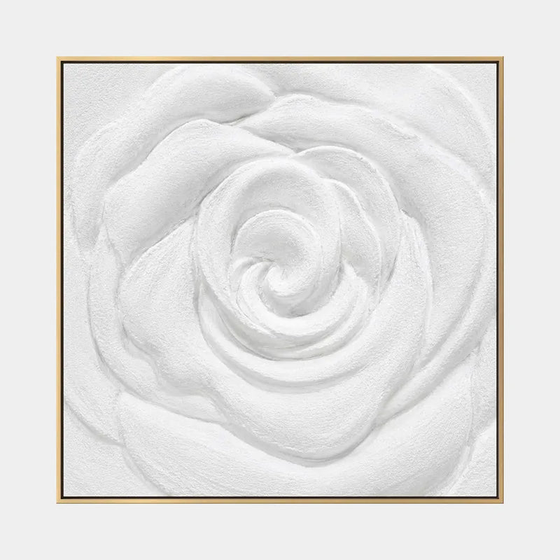 Pintura al óleo floral/botánica y natural de yeso y textura con formas botánicas, flores o elementos naturales en una composición pictórica en una paleta de blanco y negro.