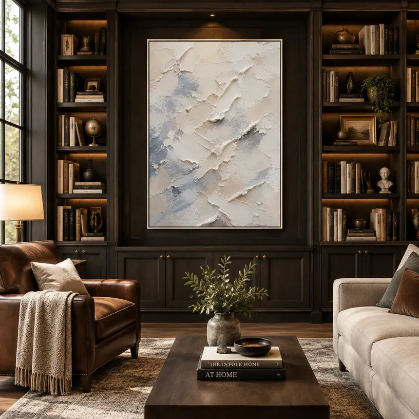 Plaster & Texture abstract oil painting showing layered abstract marks, texture and expressive painterly movement in a grey palette.