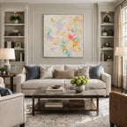 Plaster & Texture abstract oil painting showing layered abstract marks, texture and expressive painterly movement in a beige palette.