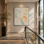 Plaster & Texture abstract oil painting showing layered abstract marks, texture and expressive painterly movement in a beige palette.