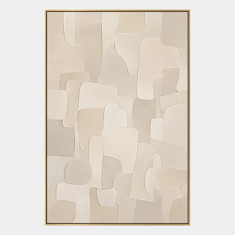 Plaster & Texture abstract oil painting showing layered abstract marks, texture and expressive painterly movement in a beige palette.