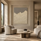 Plaster & Texture abstract oil painting showing layered abstract marks, texture and expressive painterly movement in a beige palette.