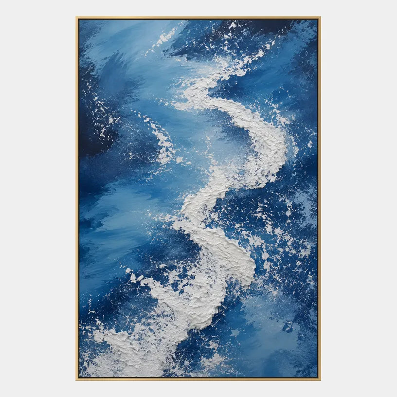 Plaster & Texture abstract oil painting showing layered abstract marks, texture and expressive painterly movement in a blue palette.