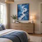Plaster & Texture abstract oil painting showing layered abstract marks, texture and expressive painterly movement in a blue palette.