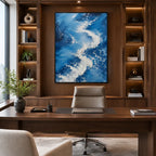 Plaster & Texture abstract oil painting showing layered abstract marks, texture and expressive painterly movement in a blue palette.