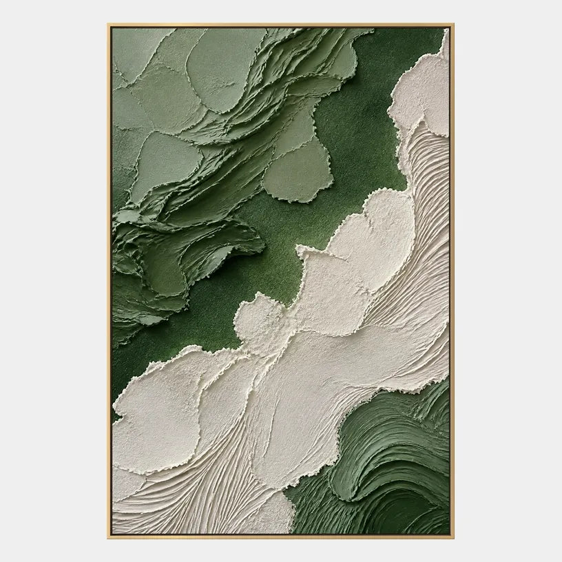 Plaster & Texture abstract oil painting showing layered abstract marks, texture and expressive painterly movement in a green palette.