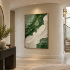 Plaster & Texture abstract oil painting showing layered abstract marks, texture and expressive painterly movement in a green palette.