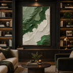 Plaster & Texture abstract oil painting showing layered abstract marks, texture and expressive painterly movement in a green palette.