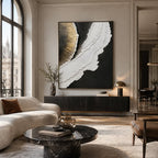 Plaster & Texture abstract oil painting showing layered abstract marks, texture and expressive painterly movement in a black and white palette.