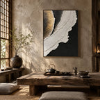 Plaster & Texture abstract oil painting showing layered abstract marks, texture and expressive painterly movement in a black and white palette.