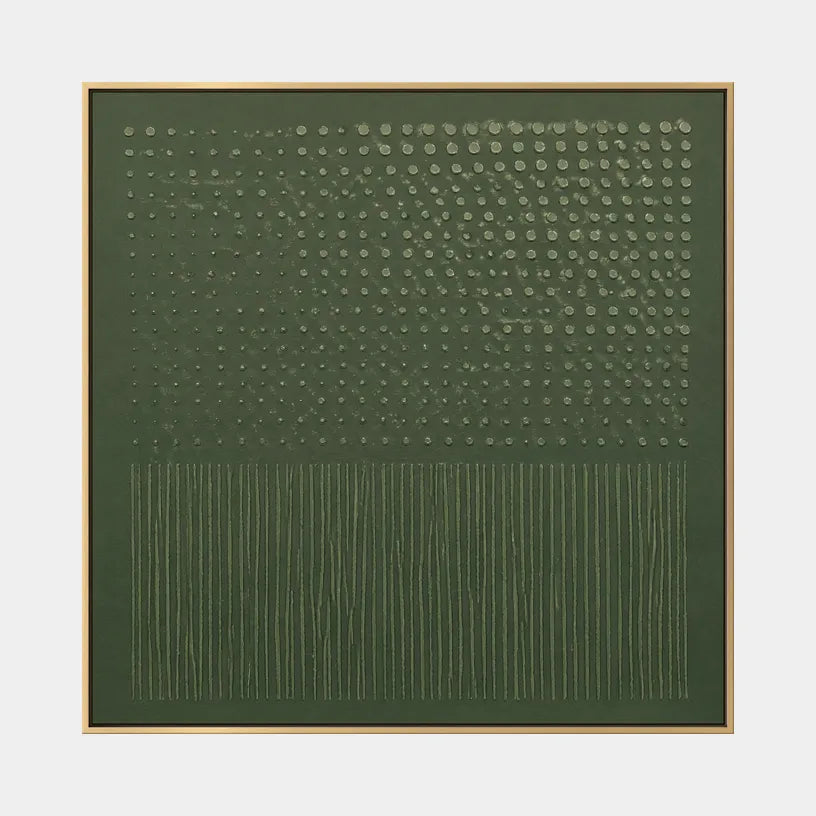 Plaster & Texture abstract oil painting showing layered abstract marks, texture and expressive painterly movement in a green palette.