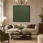 Plaster & Texture abstract oil painting showing layered abstract marks, texture and expressive painterly movement in a green palette.