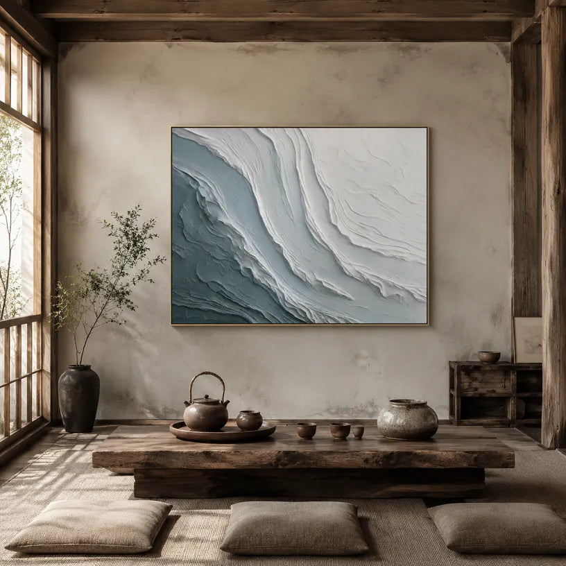 Plaster & Texture abstract oil painting showing layered abstract marks, texture and expressive painterly movement in a grey palette.