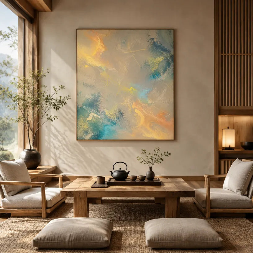 Plaster & Texture abstract oil painting showing layered abstract marks, texture and expressive painterly movement.