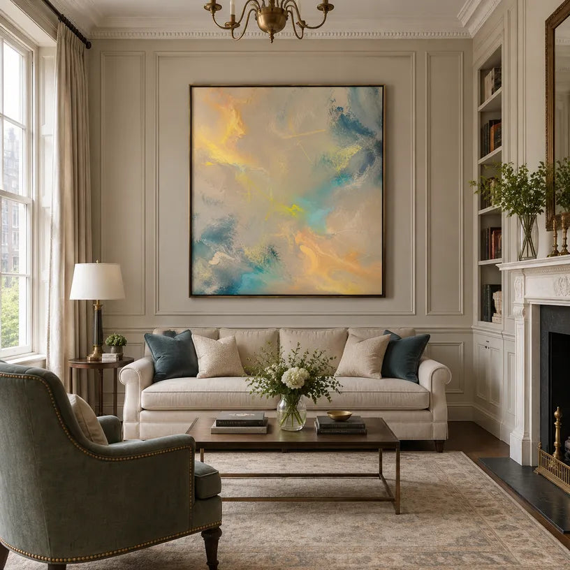 Plaster & Texture abstract oil painting showing layered abstract marks, texture and expressive painterly movement.