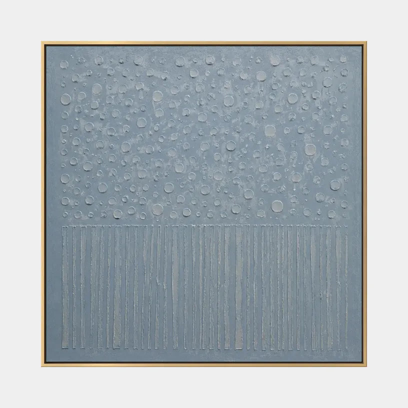 Plaster & Texture abstract oil painting showing layered abstract marks, texture and expressive painterly movement in a blue palette.