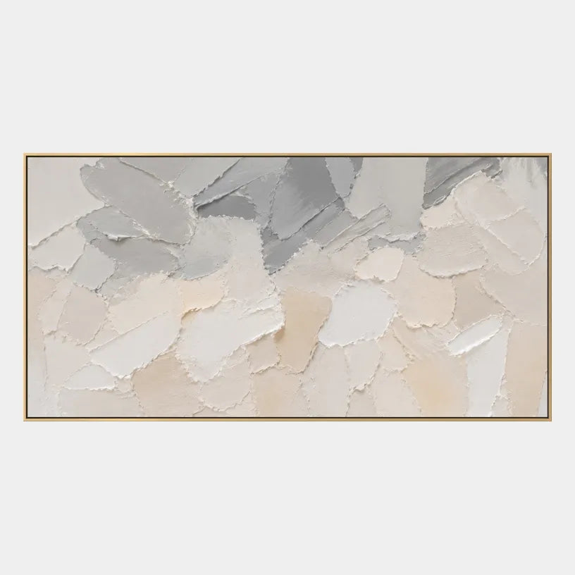 Plaster & Texture abstract oil painting showing layered abstract marks, texture and expressive painterly movement in a grey palette.