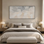 Plaster & Texture abstract oil painting showing layered abstract marks, texture and expressive painterly movement in a grey palette.