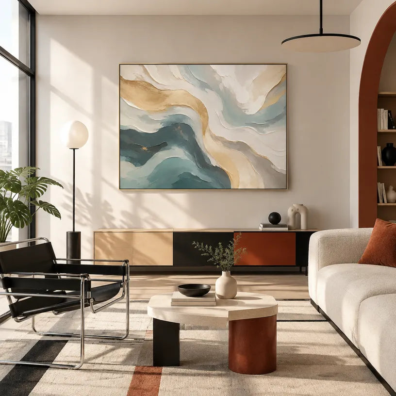 Plaster & Texture abstract oil painting showing layered abstract marks, texture and expressive painterly movement in a beige palette.