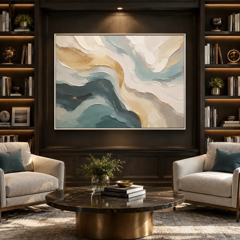 Plaster & Texture abstract oil painting showing layered abstract marks, texture and expressive painterly movement in a beige palette.