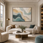 Plaster & Texture abstract oil painting showing layered abstract marks, texture and expressive painterly movement in a beige palette.