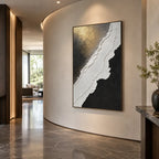 Plaster & Texture abstract oil painting showing layered abstract marks, texture and expressive painterly movement in a black and white palette.