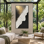 Plaster & Texture abstract oil painting showing layered abstract marks, texture and expressive painterly movement in a black and white palette.