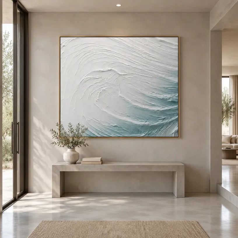 Plaster & Texture abstract oil painting showing layered abstract marks, texture and expressive painterly movement in a grey palette.