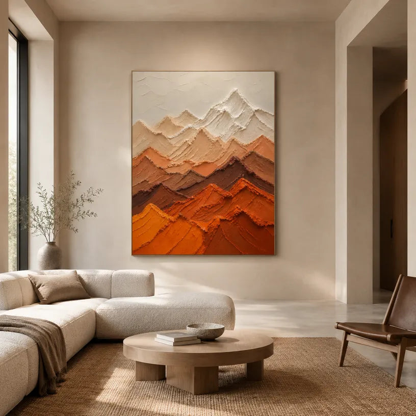 Plaster & Texture abstract oil painting showing layered abstract marks, texture and expressive painterly movement in a orange palette.