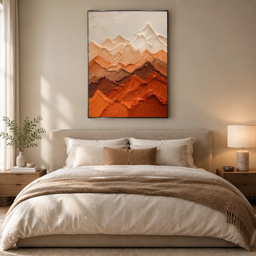 Plaster & Texture abstract oil painting showing layered abstract marks, texture and expressive painterly movement in a orange palette.