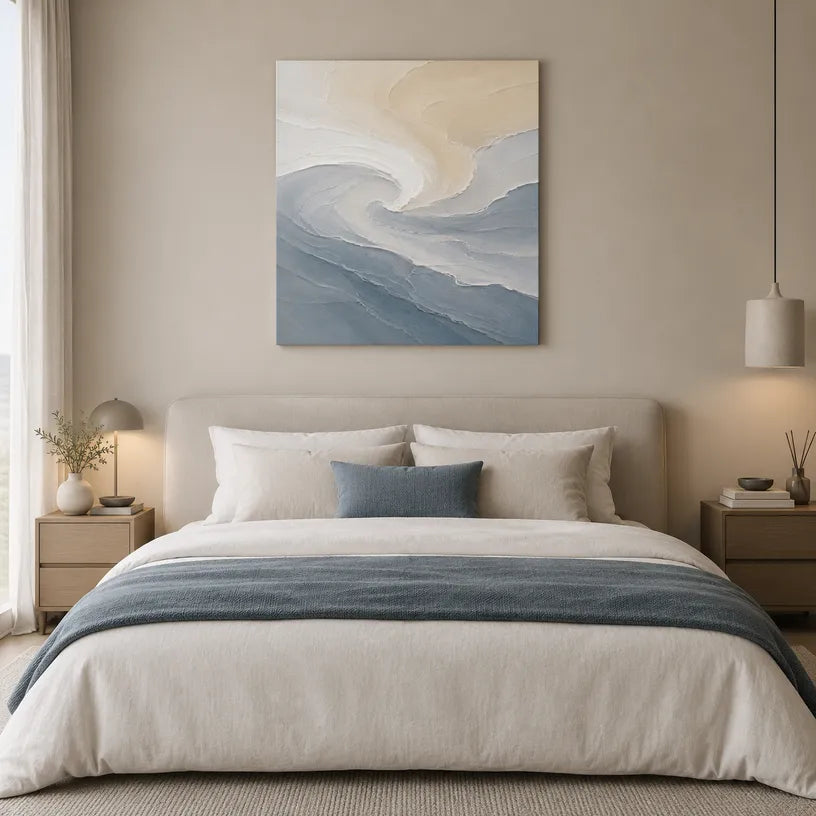 Plaster & Texture abstract oil painting showing layered abstract marks, texture and expressive painterly movement in a grey palette.