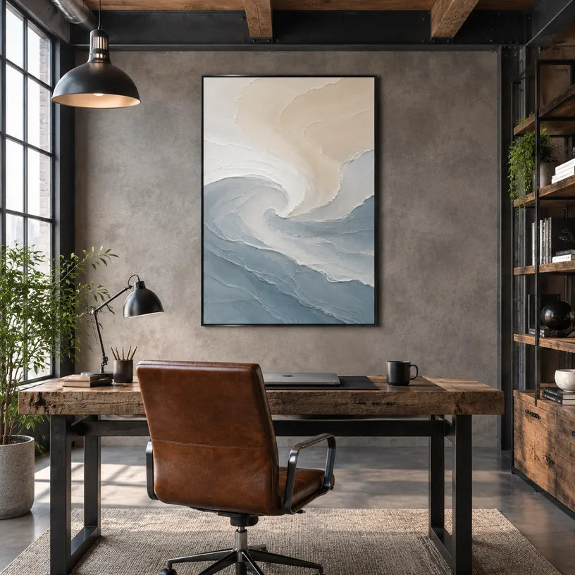 Plaster & Texture abstract oil painting showing layered abstract marks, texture and expressive painterly movement in a grey palette.